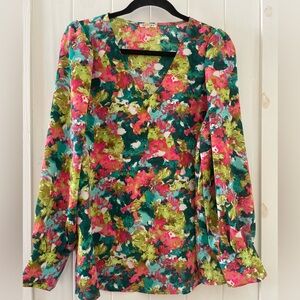 JODIFL Women’s Office Work Career Blouse Top Sz M Long Sleeve Colorful Vibrant